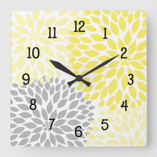 Modern Dahlia bloemen geel en grijs Vierkante Klok (Voorkant)