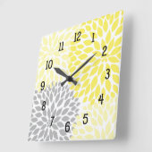 Modern Dahlia bloemen geel en grijs Vierkante Klok (Hoek)