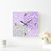 Modern Dahlia bloemen paarse lavender grijs #2 Vierkante Klok (Huis)
