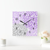 Modern Dahlia bloemen paarse lavender grijs Vierkante Klok (Huis)