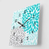 Modern Dahlia bloemen turquoise blauw grijs Vierkante Klok (Hoek)