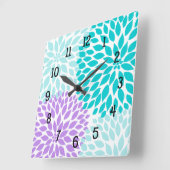 Modern Dahlia bloemen turquoise lavender paars Vierkante Klok (Hoek)