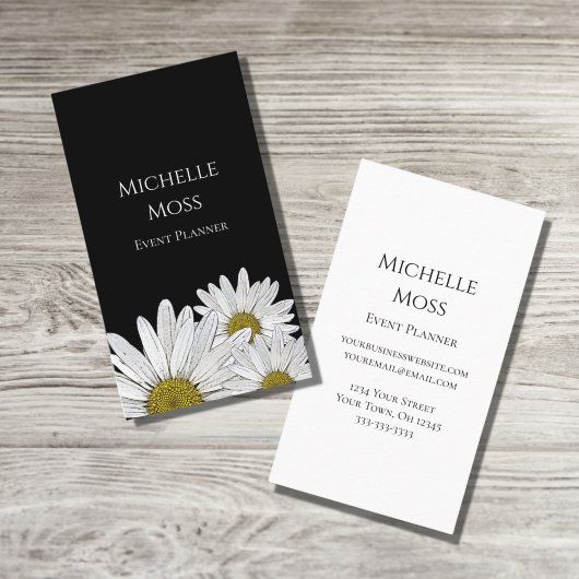 Modern Daisies Black White Floral Visitekaartje