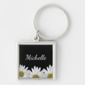 Modern Daisies Floral Rustic Black White Sleutelhanger (Voorkant)
