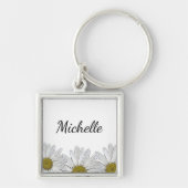 Modern Daisies Floral Rustic Black White Sleutelhanger (Voorkant)