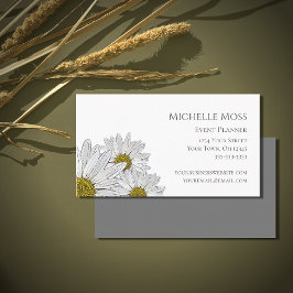 Modern Daisies Floral Trendy Grey White Visitekaartje