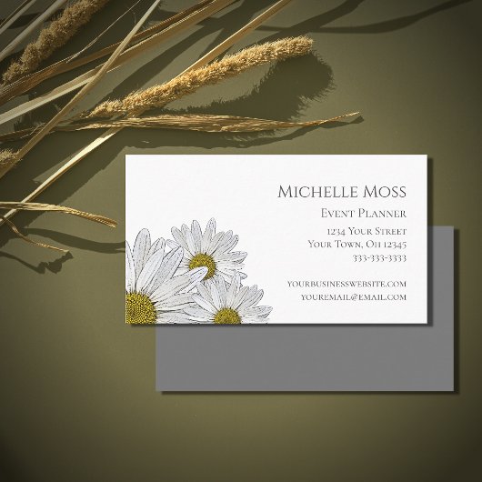 Modern Daisies Floral Trendy Grey White Visitekaartje