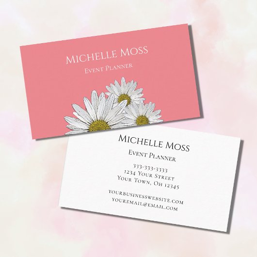 Modern Daisies Floral Trendy Pink Visitekaartje
