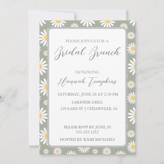 Modern Daisies over Grey Bridal Brunch Invite Kaart (Voorkant)