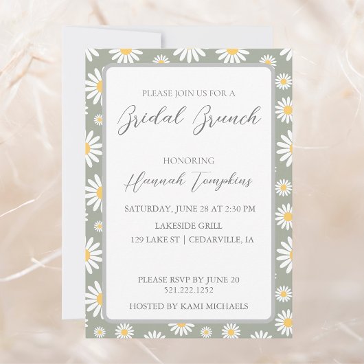 Modern Daisies over Grey Bridal Brunch Invite Kaart
