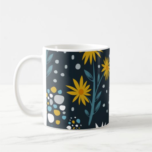 Modern Daisies Pattern on Dark Blue Koffiemok (Links)