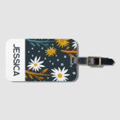 Modern Daisies Pattern on Dark Blue Personalised Bagagelabel (Voorkant (horizontaal))