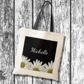 Modern Daisies Rustic Floral Black White Tote Bag