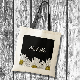 Modern Daisies Rustic Floral Black White Tote Bag