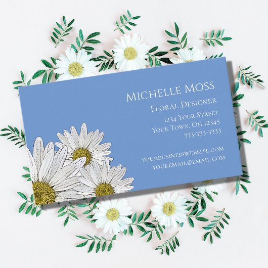 Modern Daisies Trendy Floral Blue Visitekaartje