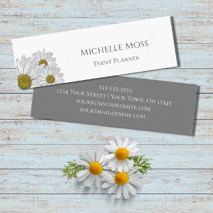 Modern Daisies Trendy Floral Grey White Mini Visitekaartje
