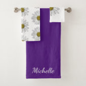 Modern Daisies Trendy Paars Botanical Bad Handdoek (Insitu)