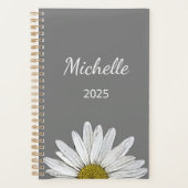 Modern Daisy 2025 Elegant Script Botanisch Grijs Planner (Voorkant)