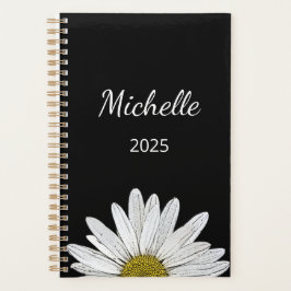 Modern Daisy 2025 Elegant Script Zwart Wit Planner