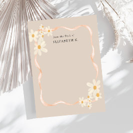 Modern Daisy Bloemen Bruine Naam Notitiekaartje