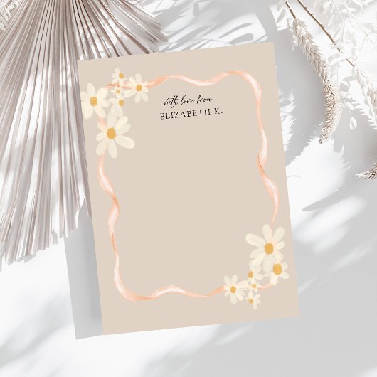 Modern Daisy Bloemen Bruine Naam Notitiekaartje