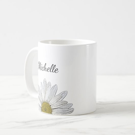Modern Daisy Elegant Floral Koffiemok (Voorkant links)