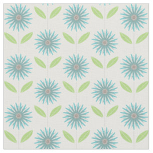 Modern Daisy Flower Floral Turquoise Blue Fabric Stof