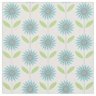 Modern Daisy Flower Floral Turquoise Blue Fabric Stof