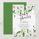 Modern Daisy Flowers Baby shower Invitation Kaart (Voorkant / Achterkant)