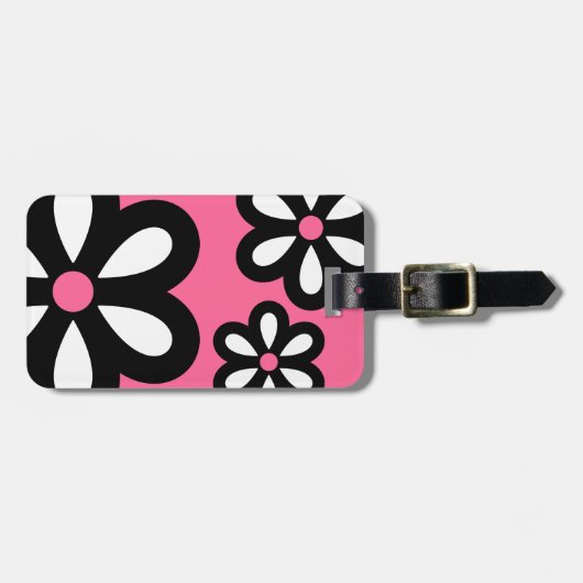 Modern Daisy Personalized Bagagelabel - Roze (Voorkant horizontaal)