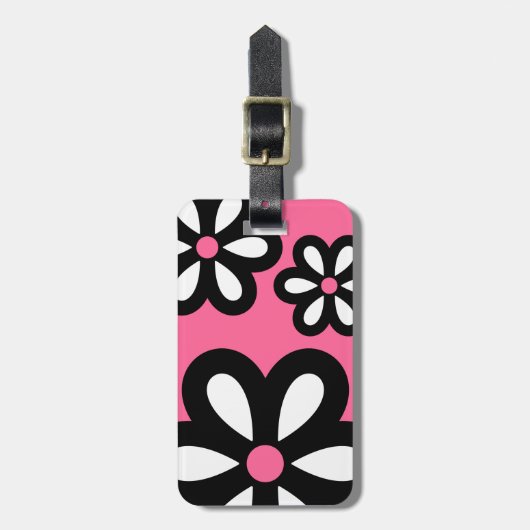 Modern Daisy Personalized Bagagelabel - Roze (Voorkant verticaal)