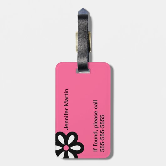 Modern Daisy Personalized Bagagelabel - Roze (Achterkant verticaal)