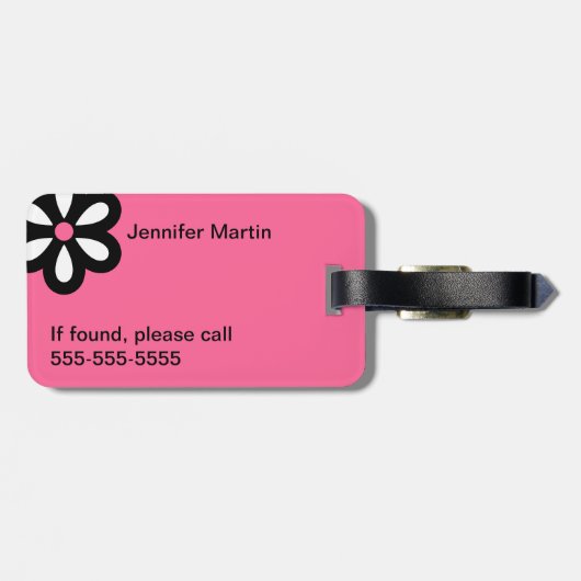 Modern Daisy Personalized Bagagelabel - Roze (Achterkant horizontaal)