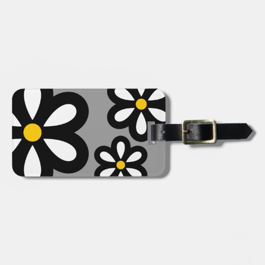 Modern Daisy Personalized Bagagelabel Yellow/Gray (Voorkant horizontaal)