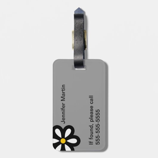 Modern Daisy Personalized Bagagelabel Yellow/Gray (Achterkant verticaal)