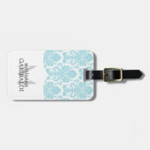 Modern Damask Aqua Personalized Bagagelabel (Voorkant horizontaal)