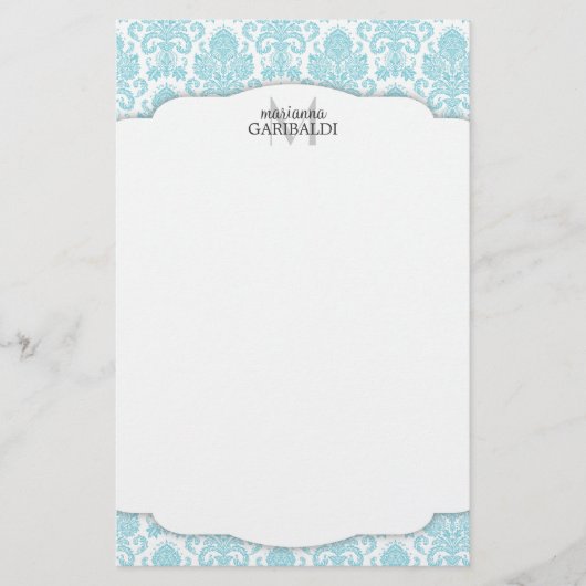Modern Damask Aqua Personalized Briefpapier (Voorkant)