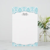 Modern Damask Aqua Personalized Briefpapier (Staand voorkant)