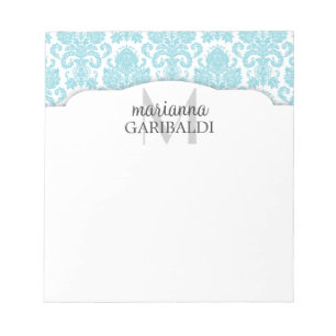 Modern Damask Aqua Personalized Notitieblok