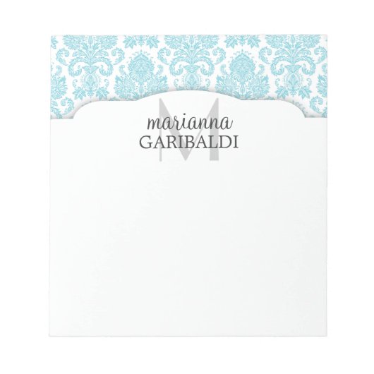 Modern Damask Aqua Personalized Notitieblok (Voorkant)
