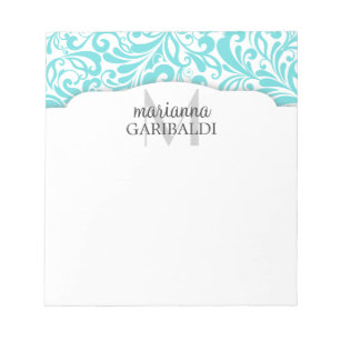 Modern Damask Aqua Personalized Notitieblok