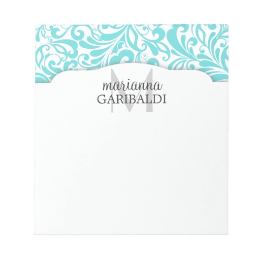 Modern Damask Aqua Personalized Notitieblok (Voorkant)
