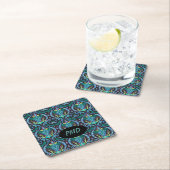 Modern Damask Art Deco Black Turquoise Blue Name Kartonnen Onderzetters (Insitu)