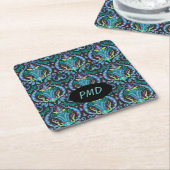 Modern Damask Art Deco Black Turquoise Blue Name Kartonnen Onderzetters (Schuin)