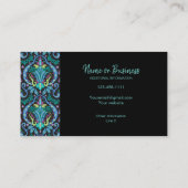 Modern Damask Art Deco Black Turquoise Blue Visitekaartje (Achterkant)