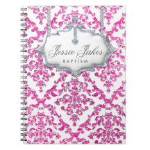 Modern Damask Baptism Christening Guest Book