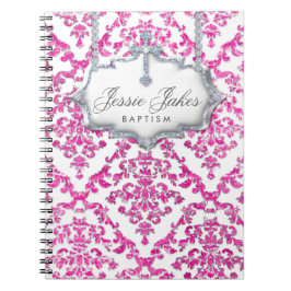 Modern Damask Baptism Christening Guest Book Notitieboek