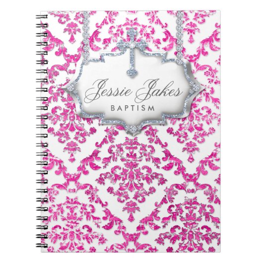 Modern Damask Baptism Christening Guest Book Notitieboek (Voorkant)