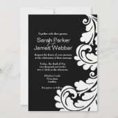 Modern Damask Black and White Wedding-uitnodiging Kaart (Voorkant)