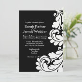 Modern Damask Black and White Wedding-uitnodiging Kaart (Staand voorkant)